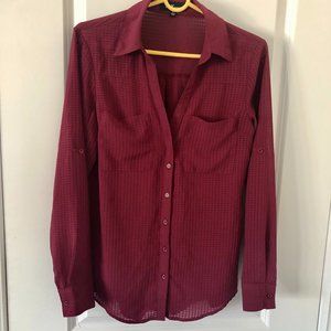 Burgandy  Micro Plaid Button-Up Shirt